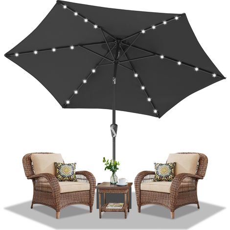 SWANEW Ø2.7m ombrellone parasole UV40+ giardino ombrellone solare con manovella e LED rotondo,Grigio (1/5)