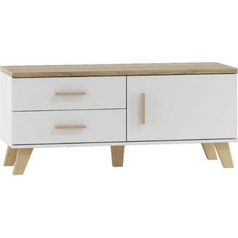 Meuble TV décor chêne & blanc mat 120 cm Colin (1/3)