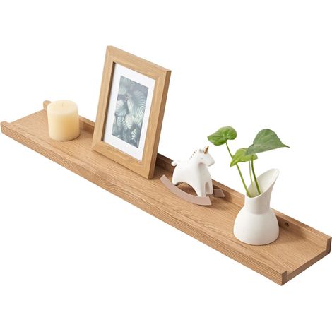 Étagère murale flottante en chêne massif, design rustique avec rebord, pour radiateur, cuisine, chambre (chêne naturel, 120 x 15 cm) (1/5)