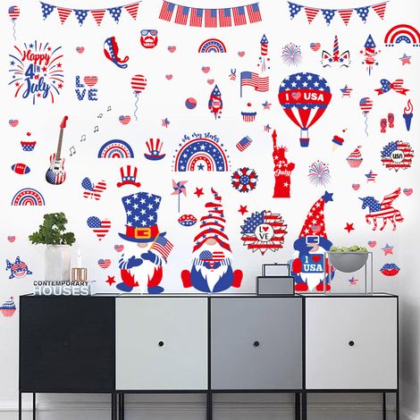 9 feuilles d'autocollants statiques pour fenêtre, drapeau américain patriotique en PVC, pour le 4 juillet. Autocollants double face pour la fête de l'indépendance.
