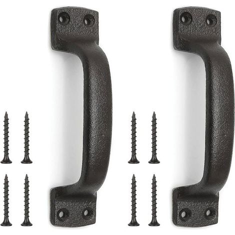 KLVGTIFS PU - Poignée de porte de grange, lot de 2, 6 pouces, fonte vieillie, marron foncé, pour portes de jardin en bois, remise (1/4)