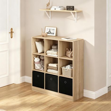 Libreria 80x30x86.5 cm nero e rovere chiaro in legno ingegnerizzato con 3 cassetti in tessuto (1/4)