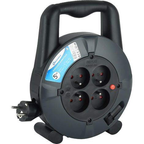1 Enrouleur Rallonge, Câble 3G1mm², 4 Prises 16A, 5Mètres, Protection Enfant, Usage Domestique