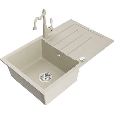 Mexen Bruno fregadero de granito de 1 seno con escurridor y grifo de cocina Carla, beige - 6513-69-670700-69 (1/5)