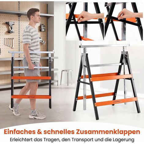 Support de Travail Stable et Robuste Tréteaux d'Atelier Pliants en Métal Hauteur Ajustable Chantier (1/5)