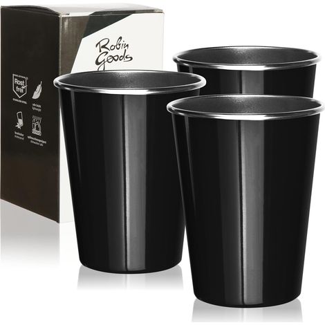 3X Gobelet, Acier Inoxydable, 500 ML, Noir, Incassable, Sans BPA, Camping (1/5)
