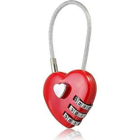 Mini cadenas en forme de cœur rouge, mini cadenas à code, cadenas et moraillons, sacs/valises/casiers/sacs à dos/boîtes à bijoux, corde métallique, cadenas à combinaison à code à 3 chiffres (1/5)