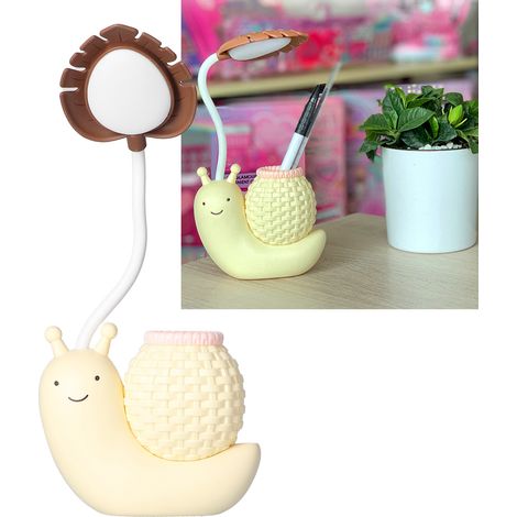 Faltbare LED-Schreibtischlampe mit Stifthalter im Schneckendesign. Multifunktional: Lampe, Stifthalter und Anspitzer. Kaltweißes Licht, USB-aufladbar, gelbes Licht. (1/5)