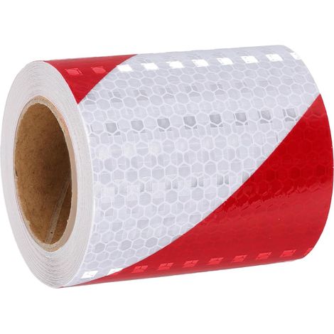 Lot 2 rubans réfléchissants prismatiques rouge blanc 15cm×10m, adhésif extérieur pour camions, chantier (1/5)