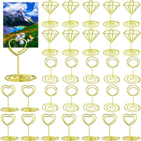 Set of 30 metal table card holders/menu holders, in three designs, for weddings and birthdays (1/5)