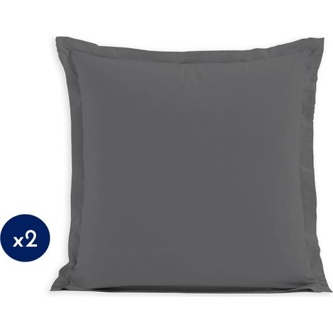 Lot de 2 taies carrées coton 57 fils Gris Foncé 63x63 cm
