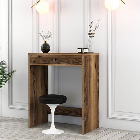 Toeletta Carde, Mobile da Trucco Specchio Incluso, un Cassetto, Materiale Piano in Legno Nobilitato, 70x85x40h cm Marrone Noce (1/5)