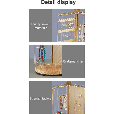 3-in-1-Schmuckständer mit mehreren Ebenen und drehbarem Holzsockel, ideal für Halsketten und Goldschmuck. (1/5)