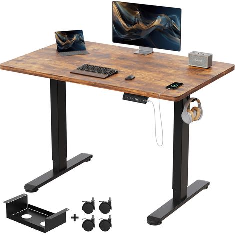 Bureau assis debout Disponible pour bureau ou jeux table réglable en hauteur longueur 120cm × largeur 60cm Brun 2 sections de moteur unique devoko (1/5)