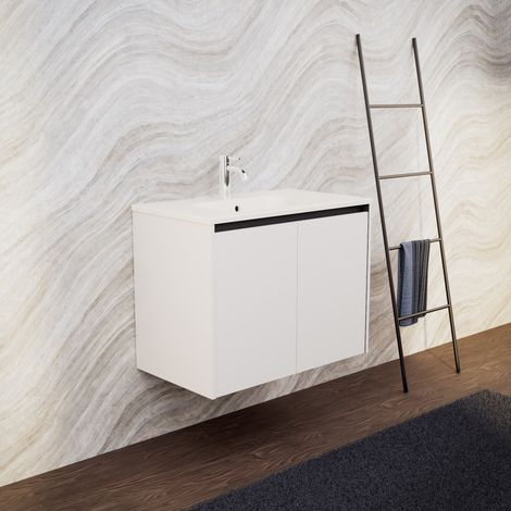 Inda - Meuble de salle de bain L.80 avec vasque mate / Blanc mat (1/5)