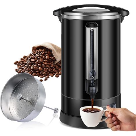 percolateur à café 120 tasses/18L à double paroi, percolateur avec filtre rond et robinet, distributeur d'Eau Chaude pour Café, Thé, 1500W (Noir) (1/5)