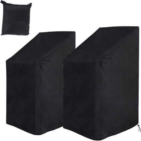 2-piece stackable garden chair cover with drawstring and buckle, waterproof, windproof and UV resistant – Black (75 x 75 x 120 cm) (1/5)