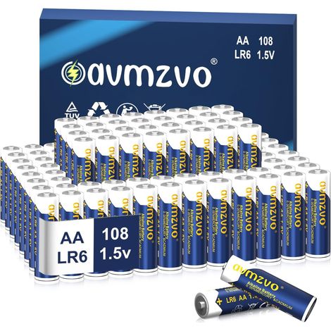 Lot de 108 piles alcalines AA LR6, 1,5 V, puissance longue durée (1/5)