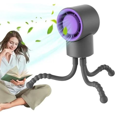 Ventilatore di raffreddamento per passeggino, mini ventilatore ricaricabile con supporto a forma di polpo, 3 velocità, ricarica USB, ventilatore per passeggino con clip (grigio)