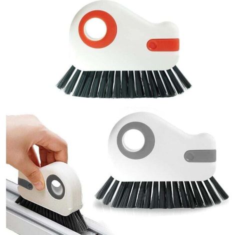 Brosse De Nettoyage Interstices - Poils Rigides PP - Grattoir Intégré - Poignée Ergonomique - Pour Fenêtres Rails Douche Éviers - 1 Pièce (1/4)