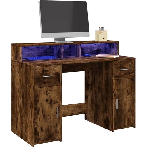 LED-Schreibtisch Räuchereiche 120x55x91 cm Holzwerkstoff