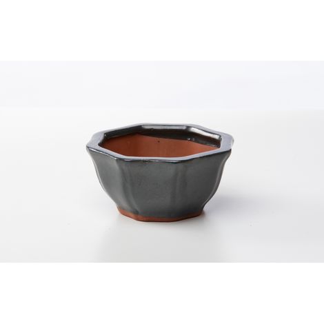 Vaso bonsai ottagonale 12 cm smaltato verde (1/2)