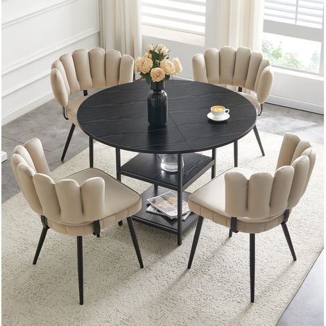 Ensemble table 4 chaises 107x107x75 cm MDF métal noir, avec rangement salle à manger FloraGrace (1/5)