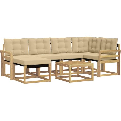 Outdoor Sofa Set with Cushion 7 pcs White and Beige vidaXL