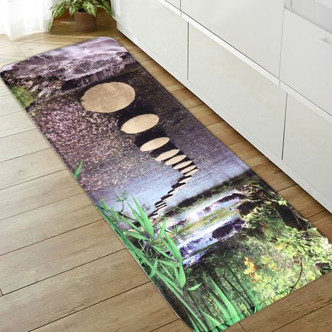 Tapis de salle de bain/moquette en flanelle antidérapante et absorbante, tapis de cuisine/salon artisanal, 60 x 180 cm (1/5)