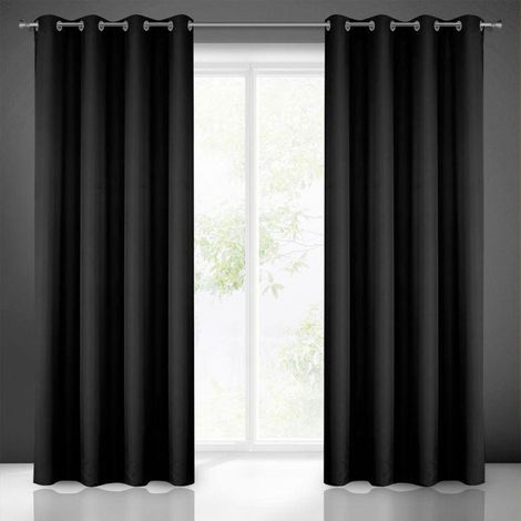 Eurofirany Rita Tenda Liscia Semplice Monocolore – 8 Occhielli Moderni, Camera da Letto, Soggiorno, Salone, cameretta dei Bambini, 1 Pezzo, Poliestere, Nero, 140x250 cm (1/5)