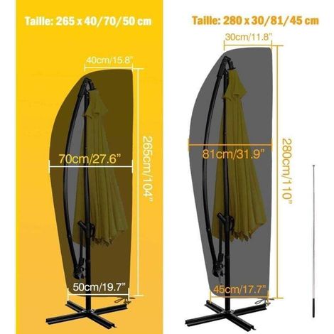 Housse Parasol Déporté,Housse de Protection en Tissu Oxford,Résistante aux déchirures avec Tige Télescopique et Fermeture Éclair (265x40/70/50 cm) (1/5)