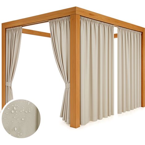Rideau de jardin pour terrasse, imperméable, pour tonnelle ou tunnel, beige, 155 x 250 cm (1/5)