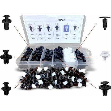 Car Clips - Car Plastic Rivet - Plastic Rivet Protective Fastener for Auto Cars Door Panels - 6 Sizes - Universal - 100 Pcs (1/5)