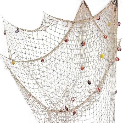 Dekoratives Netz im mediterranen Stil mit Muscheln – Vintage-Fotorequisite – 200 x 150 cm – Baumwolle (1/5)