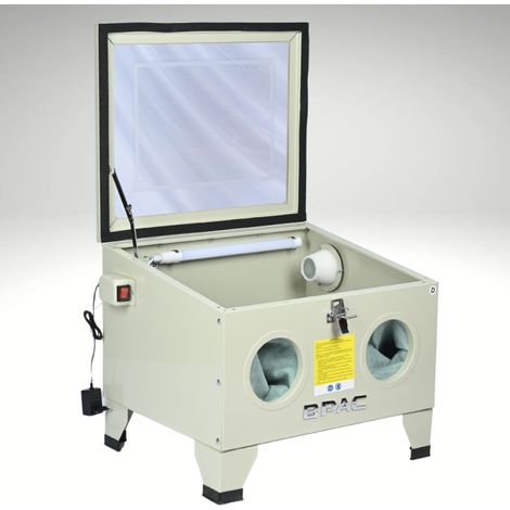 Bpac – Cabine de sablage 90 litres – Sableuse pneumatique avec débit d'air 180 L/mn – Ouverture par le haut pour pièces jusqu'à 25x20x20 cm