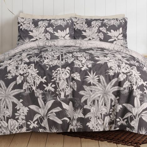 Parure de lit réversible avec Housse de Couette et taies d'oreiller Motif Singe Tropical Noir Super King Size 260 x 220 cm (1/5)