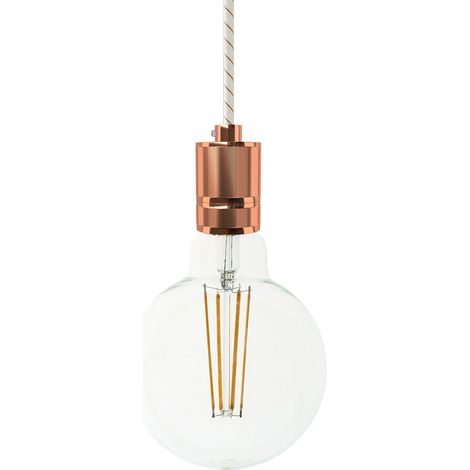 Lampada a sospensione Made in Italy completa di cavo tessile e portalampada in alluminio zigrinato  Con lampadina - Rame - Matter ON/OFF