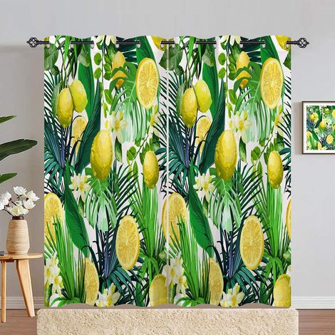 Rideau Occultant Tropical Citron Feuille Fleur Tenture Opaque à Oeillets Draperies Intérieurs Rideau Thermique Isolant pour Maison Chambre Salon Fenetre 2 Pièces L 140 x H 280 cm - 140L X 280H cm (2 P (1/5)