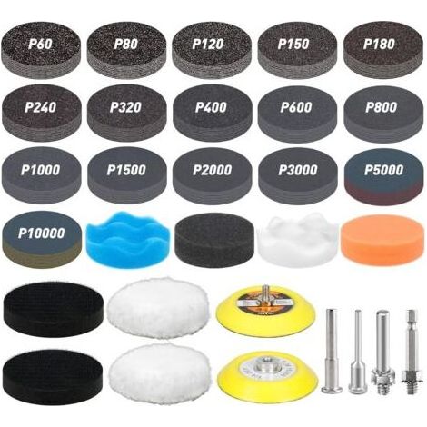 174PCS Papier Abrasif 75MM Grain 60 80 120 150 180 240 320 400 600 800 1000 1500 2000 3000 5000 10000 Disque de Poncage Carrosserie Kit Renovation Phare (1/5)