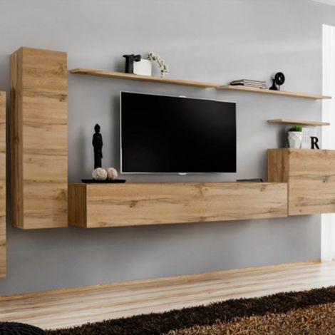 Meuble TV Mural Design "Switch I" 330cm Naturel (1/4)