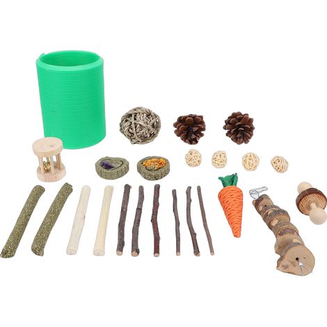 Ensemble de jouets pour Hamster avec Tunnel en bois à croquer, foin de fléole des prés, enrichissement pour cochon d'inde, à mâcher pour petits animaux (1/5)