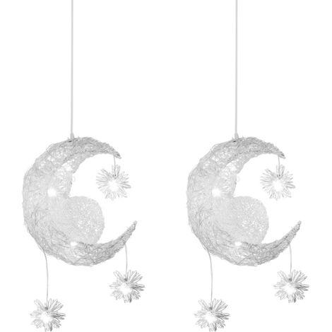 LED Suspension Luminaire Moderne Lustre Lune Étoiles Lumière Plafonnier avec 5 Ampoules Ø20CM Lumière Blanche Froide - 2Pcs (1/5)
