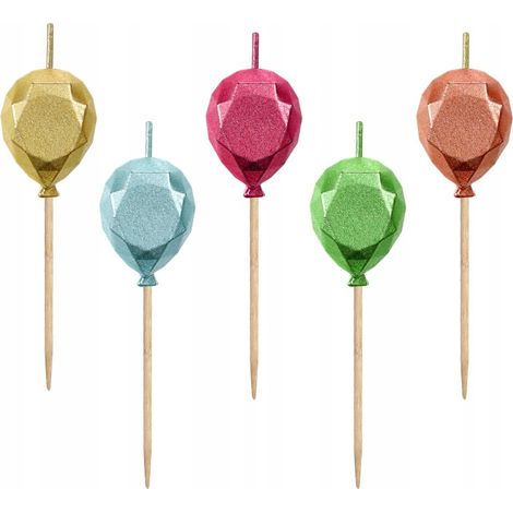 Candele a forma di palloncino, metalliche, 5 pezzi.