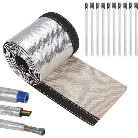 2 mètres de tuyau de protection thermique, tuyau de protection thermique en aluminium-titane avec fermeture et bandes en acier inoxydable pour câbles, conduites de carburant et tuyaux (1/5)
