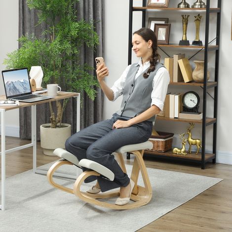Siège assis genoux. tabouret ergonomique en bois à bascule avec dossier. chaise à genoux pour bureau à domicile. crème