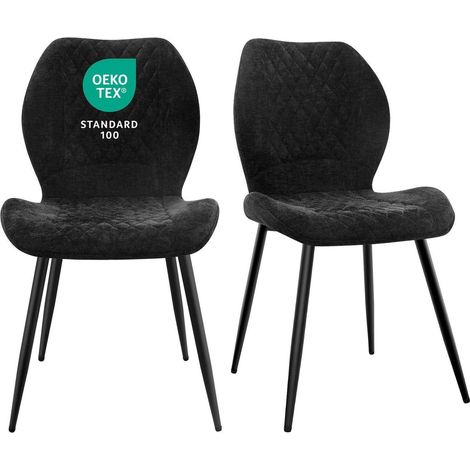Esszimmerstühle 2er Set, gepolstert, ergonomisch, Leinen, schwarz (1/5)
