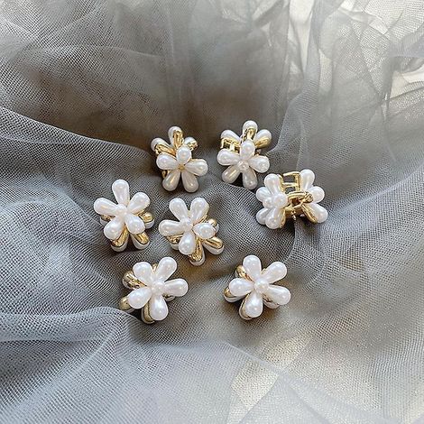 mini Pince Cheveux Perle, 7 Pcs Pince Cheveux En Forme De Fleur, Mini Barrette Perle Clips De Griffe En Mtal Accessoires, Mtal Accessoires Dcora (1/5)