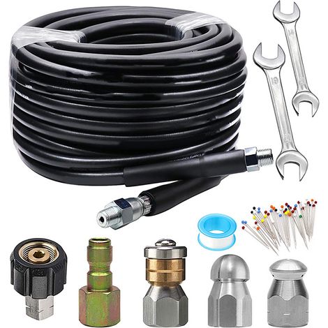 Kit de débouchage de canalisations à jet d'eau de 15 mètres, tuyau de nettoyage M22-1/4 po, buses de jet d'eau haute pression 5800 PSI
