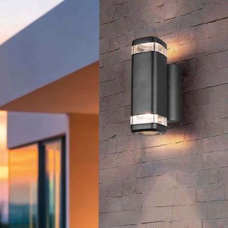 Außenwandleuchte Wandlampe Fassadenleuchte Aluminium schwarz GU10 up and down H 21 cm