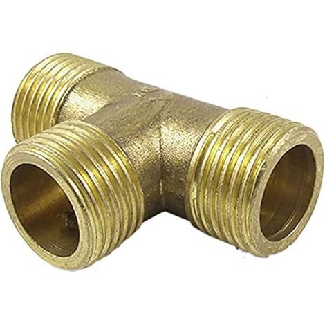 Raccord en T à 3 voies, raccord de tuyau en laiton en forme de T, raccords de tuyauterie égaux pour adaptateur de tuyau d'air et d'eau gaz (1/2 pouce, paquet de 2) (1/5)